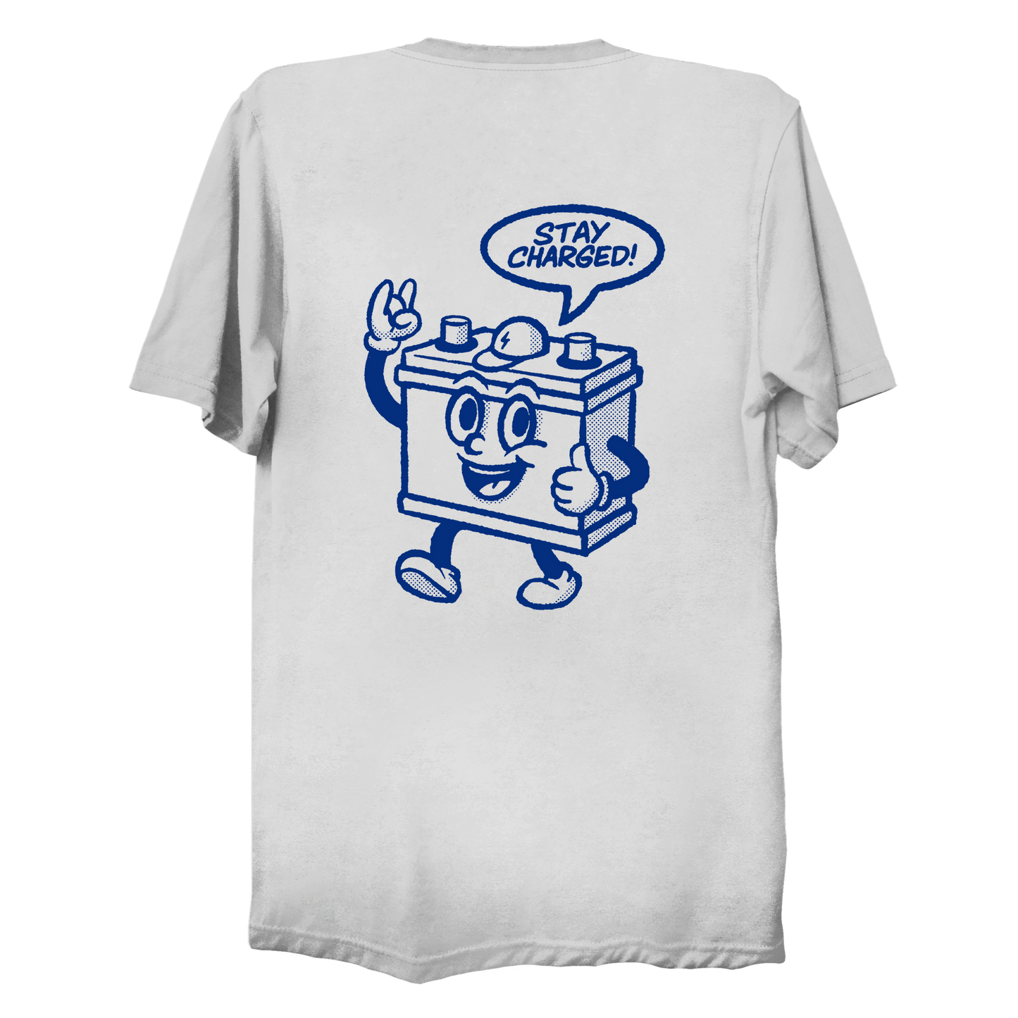 BUBBA THE BATTERY TEE: WHITE/BLUE